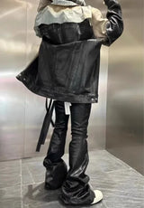 european and american street batik black paint coat wide jeans pants fashionable baggy contoured distressed flared denim jeans unique jeans style 1590
