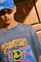 SSSAINT LOUIS Rock Alien Print Hip-Pop High-Street wear Vintage Retro Oversized Tops Tee
