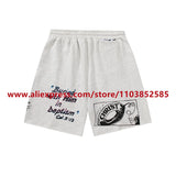 2024 American Heavyweight Vintage Men's Shorts With Letter Print Drawstring Loose Casual High Street High Quality