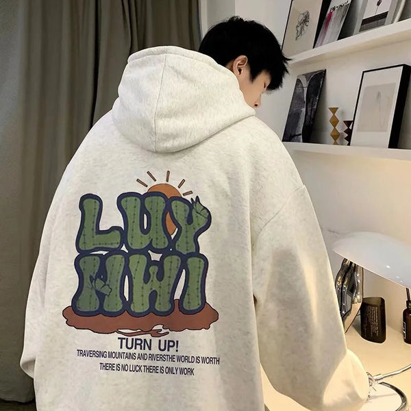New Letter Graphic Print Hooded Sweatshirts For Men Elegant Vintage Co