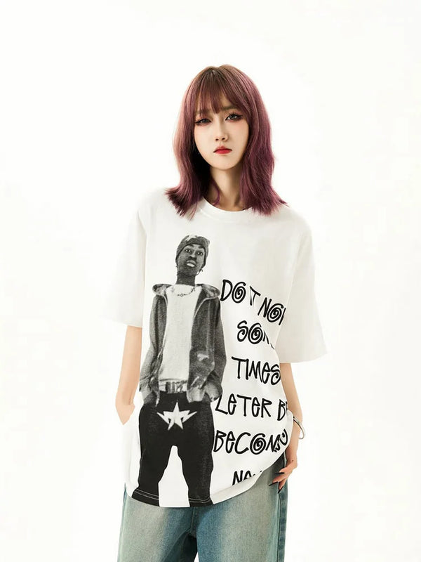 Retro text t-shirt with floating font and chrome streaks