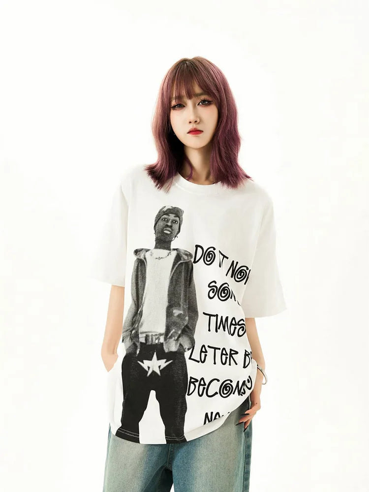 Retro text t-shirt with floating font and chrome streaks