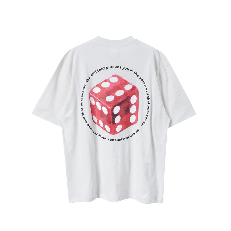 Summer Vintage Retro Dice Printing High-Street Casual Loose T-Shirt Tops