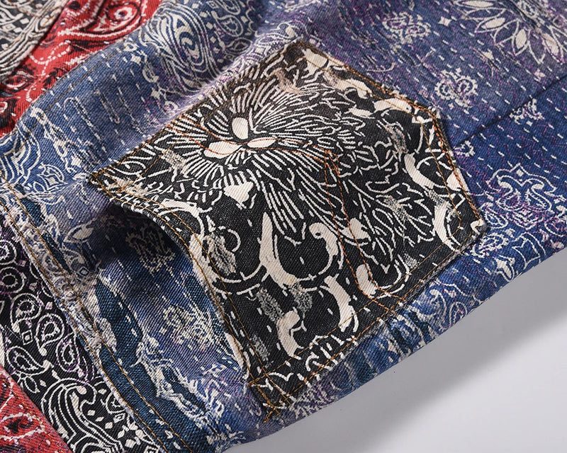 hip hop distressed paisley patchwork baggy jeans pants for men straight y2k ripped casual cargos oversized denim trousers unique cargo style 56