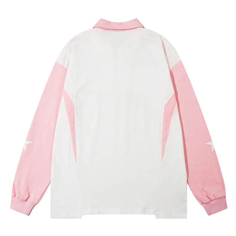 Raglan Sleeve Lapel Zipper Sweatshirt for Men Autumn Letter Print Polo Collar Loose
