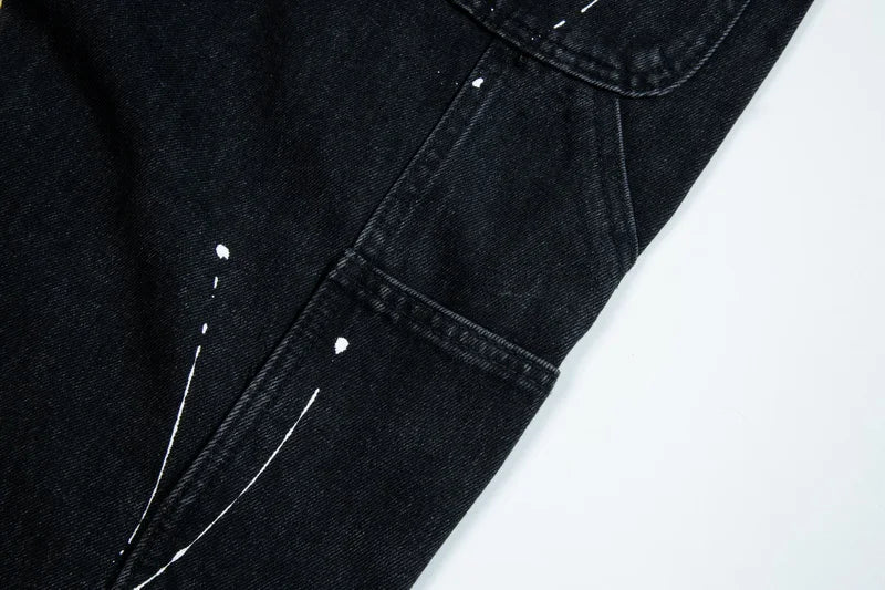 vintage streetwear flared jeans denim hip hop splashing ink wide leg jean overalls for men fashionable retro patchwork jeans y2k unique jeans style 506