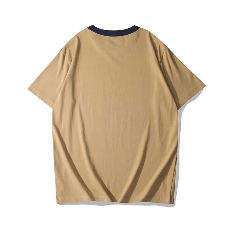 Summer Short Sleeved Men'S Military Retro Cavalry Division Letter Printing Casual Cotton Breathable Color Matching Round Neck