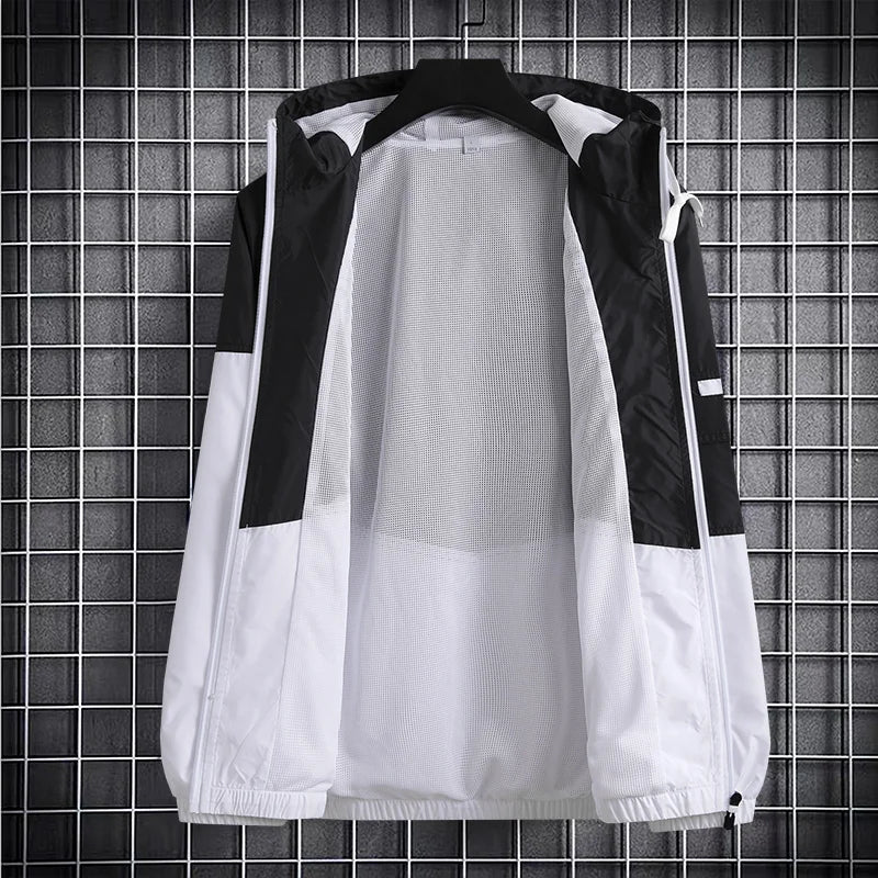 techwear zip bomber, urban fashion, for men, fall streetwear outfit, oversized style, layered fashion, modern aesthetic, graphic detail
