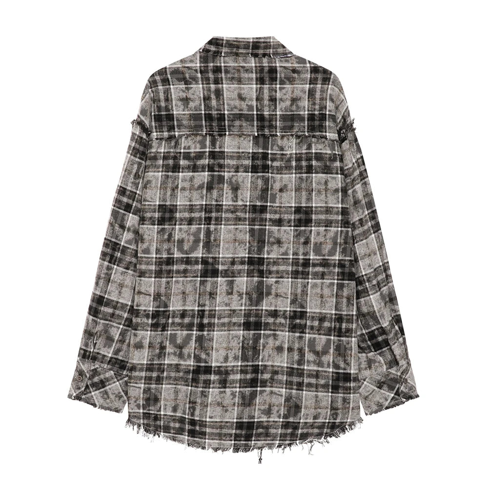 Trapwear Broken heart – Vintage Plaid Shirt 2024 Tie Dyed Tassel T Shirt Long Sleeve
