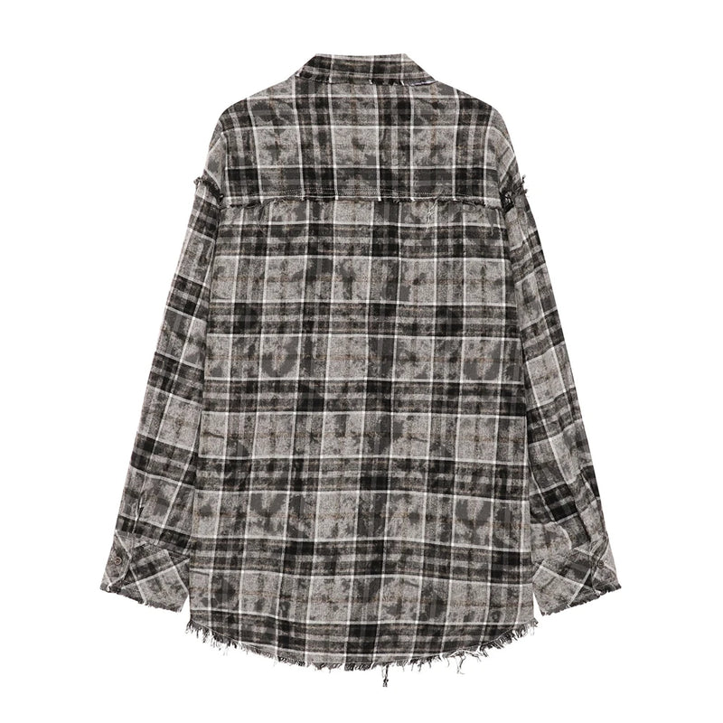 Trapwear Broken heart – Vintage Plaid Shirt 2024 Tie Dyed Tassel T Shirt Long Sleeve
