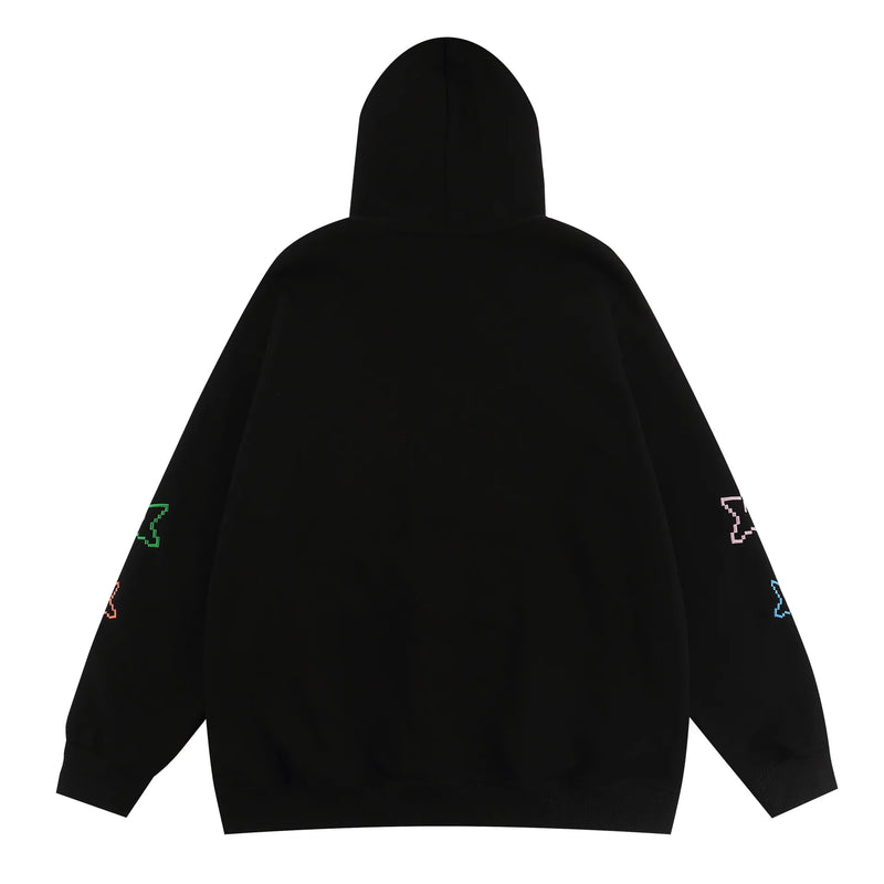 Hip Hop Zip Up Hoodie Jacket Y2K Star Embroidered Fleece Hooded Coat 2