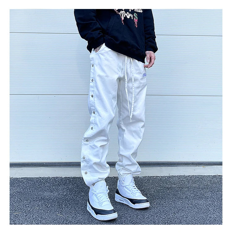 washed distressed denim sweatpant cashew flower patchwork oversized splice buckle jogging jeans casual button baggy men clothing unique joggers style 4350