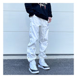 washed distressed denim sweatpant cashew flower patchwork oversized splice buckle jogging jeans casual button baggy men clothing unique joggers style 4350