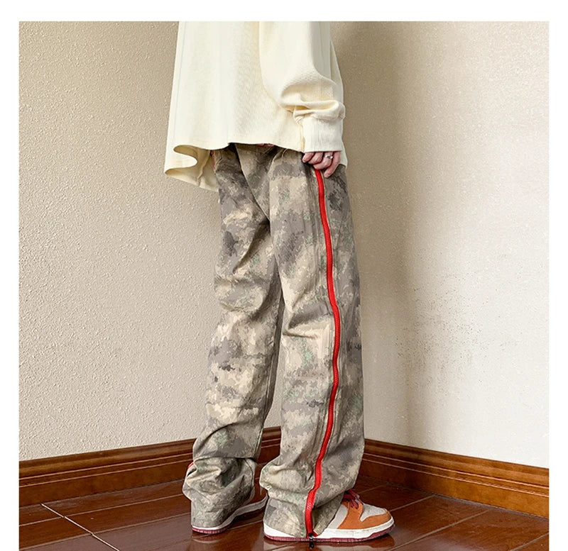 2023 outdoor side zipper camouflage baggy men cargo tracksuit pants overalls hip hop women sport long trousers spodnie dresowe unique cargo style 4236