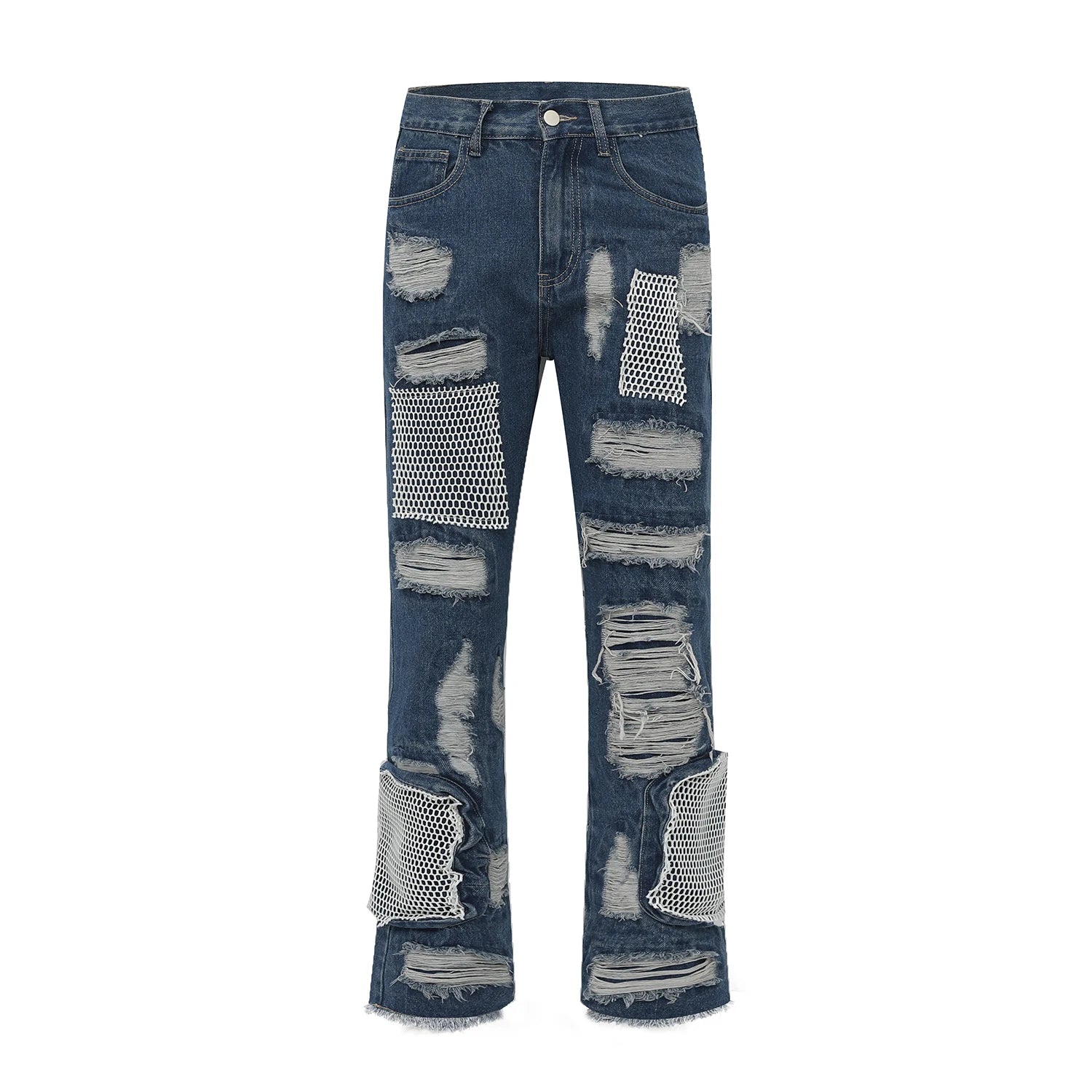 distressed skinny flared micro flare jean for mens mesh big destroyed ripped denim jeans hip hop biker jeans pants male unique jeans style 1313