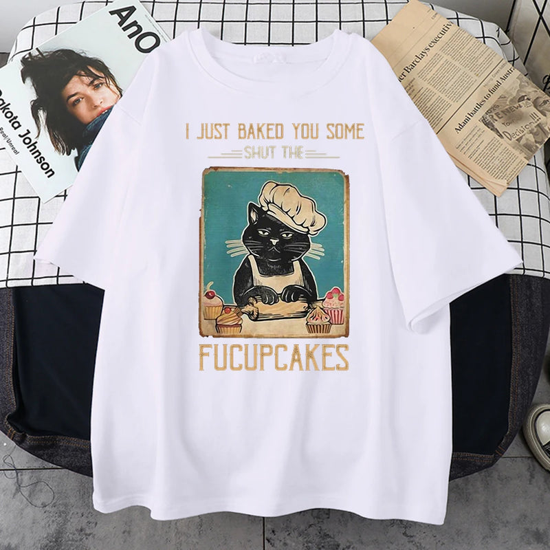 Anime Oversized shirt – Hardworking Cake Chef Cat Tshirt Man Printed Trendy Streetwe
