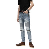 knee zipper patchwork pleated skinny denim jeans men casual slim biker trousers jeans fashion streetwear hip hop pants joggers unique joggers style 1132