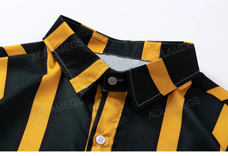 Shirt Contrast Vertical Stripes Simple Short Sleeve Blouse Casual Fashion Streetwear