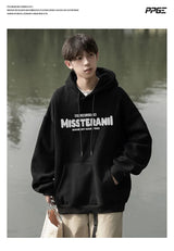 American Retro Casual Hoodies For Men Letter Printed Loose Fit Hooded