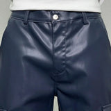 pu leather pants mens streetwear fashion hip hop vibe casual faux leather cargo flared pant men motorcycle trousers unique cargo style 3067