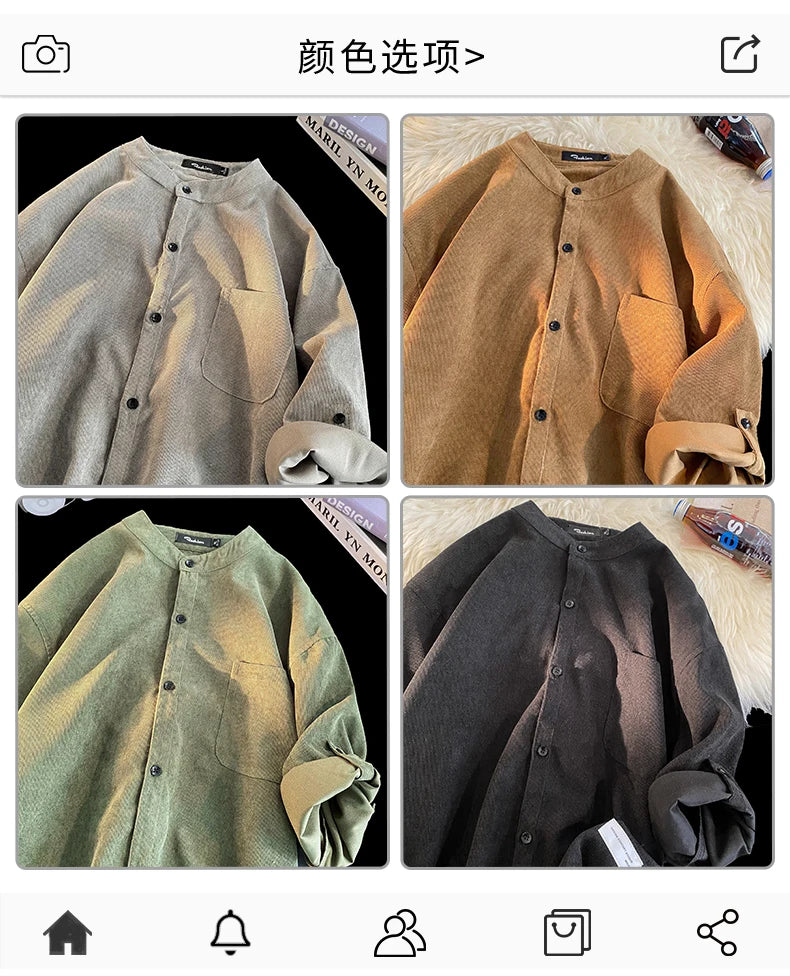 Men's Cardigan Japanese Style Solid Color Short Sleeve Shirts Turn-down Collar Casual Loose Blouses Spring Summer Male Clothing