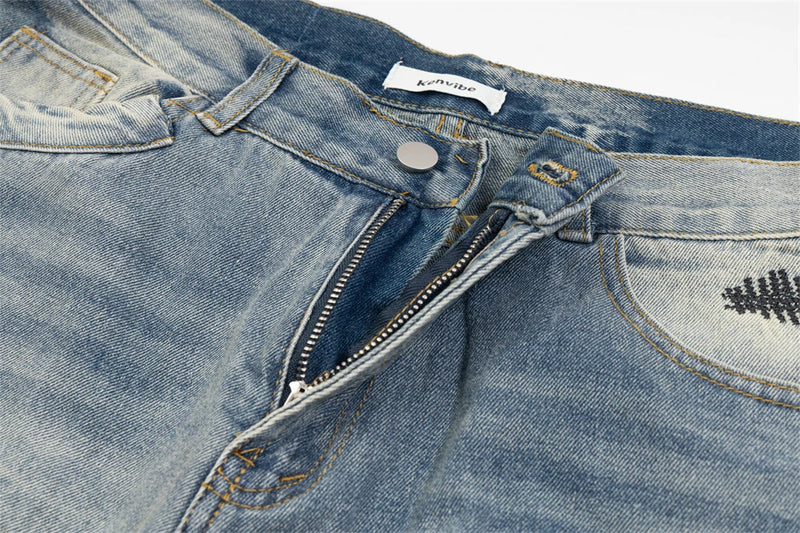 mens fashion ripped jeans blue straight baggy jeans trousers luxury loose casual distressed denim pants male 1 unique jeans style 4605