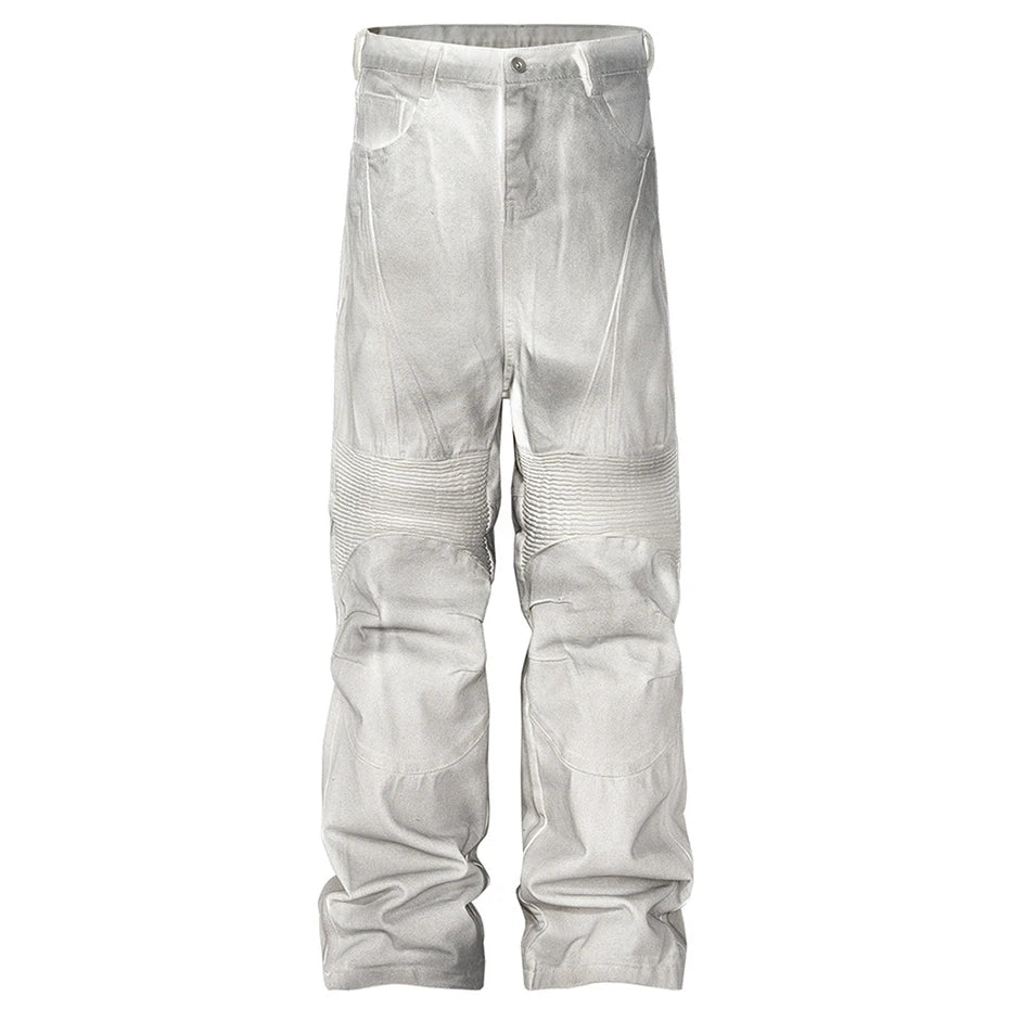 hi street dirty tie dye baggy jeans men pleated loose white straight jeans trousers luxury designer oversized denim pants unique jeans style 519