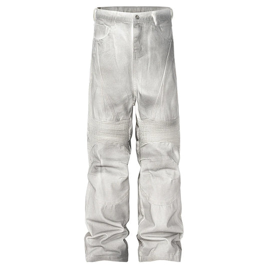 hi street dirty tie dye baggy jeans men pleated loose white straight jeans trousers luxury designer oversized denim pants unique jeans style 519