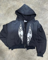 American Street Trend Fashion Flame Print Fashion Zipper Hoodie Women