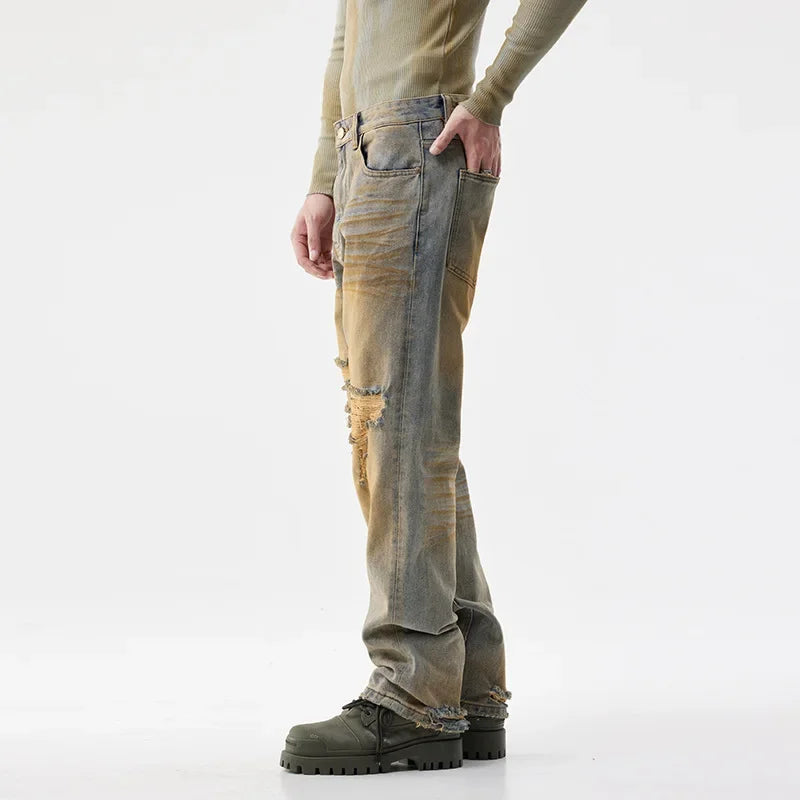 men patch hole distressed plus size denim pant ripped jeans streetwear fashion hip hop vibe loose casual baggy jeans trousers 40 urban skinny jeans