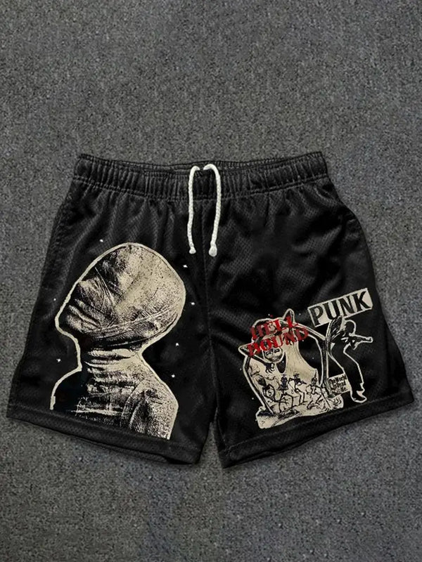 vintage mummy street graphic mens mesh shorts harajuku print retro summer gym short pants gothic sweatpants y2k shorts streetwear sweatpants