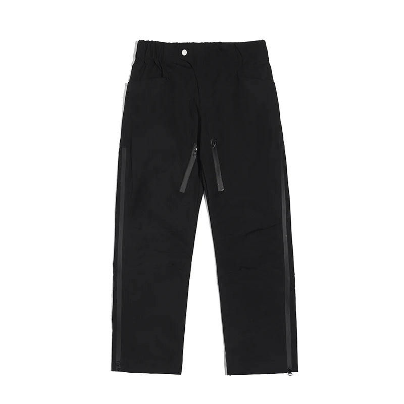 high street zipper pockets quick dry vibe style mens track pants elastic waist straight retro black casual trousers minimalist street pants