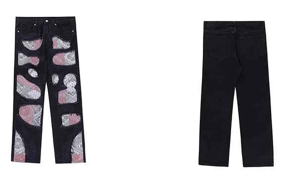 patchwork harajuku denim jeans mens zipper jeans hip hop fashion streetwear new casual straight joggers pants jeans for men unique joggers style 2471
