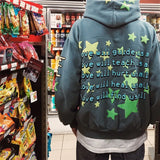 High Street Letter Foam Stars Print Mens And Womens Fleece Hoodie Retr