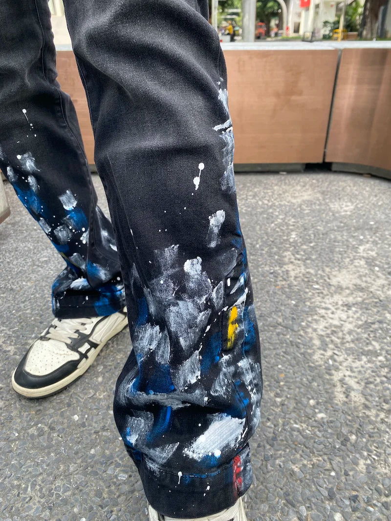 graffiti printed skinny denim jeans men casual buttons fly slim straight biker trousers jeans fashion hip hop jean pants joggers unique joggers style 3401