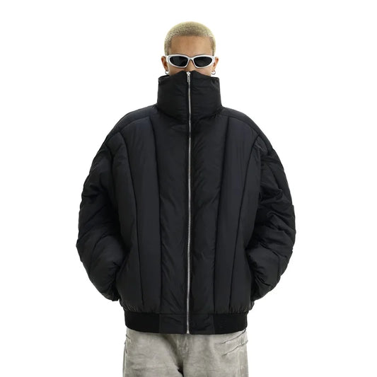 Mens Jacket Winter Parkas Streetwear Thicken Warm Solid Color Zipper Cotton Padded Bomber Jackets Harajuku Fashion Casual Coats