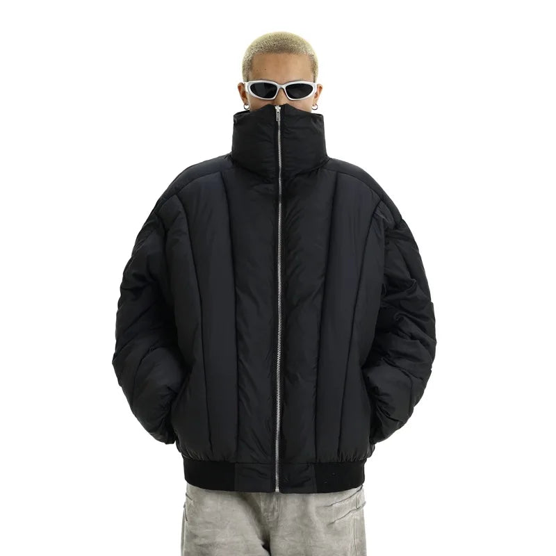 Mens Jacket Winter Parkas Streetwear Thicken Warm Solid Color Zipper Cotton Padded Bomber Jackets Harajuku Fashion Casual Coats