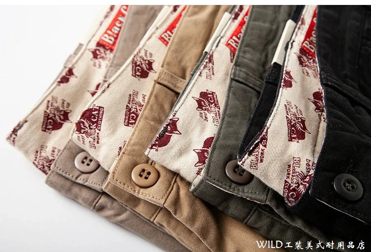 autumn winter heavyweight pure cotton thick american retro workwear khaki pants business casual mens basic solid color pants unique default style 1058