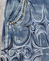 y2k american street retro graffiti anime print oversized denim shorts men shorts high waist fashion loose casual wide leg pants unique jeans style 3494