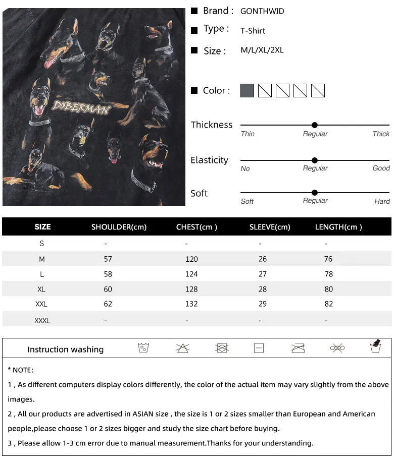 Vaporwave Oversized shirt – Oversize Distressed T Shirts Hip Hop Vintage Doberman Dog Pr