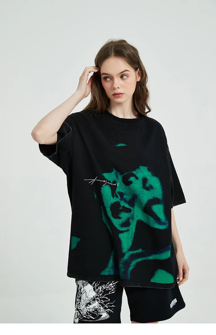 Sadcore Streetwear top – Vintage Punk Men Oversize Tshirt Streetwear Hiphop Abstract