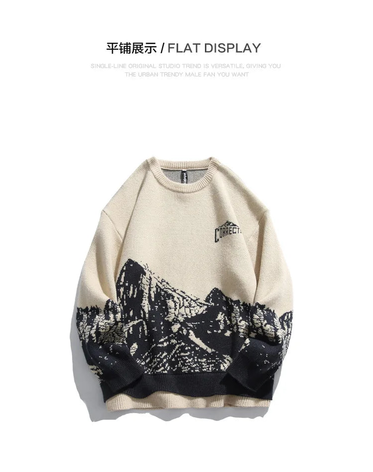techwear flame knit sweater with structured oversized fit, ideal for cold streetwear layers, men’s streetwear clothing piece 