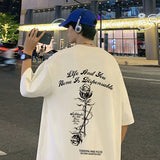 Y2k Angelcore design – Gothic Letter Rose Printed T Shirt Men Hip Hop Fashion Overs