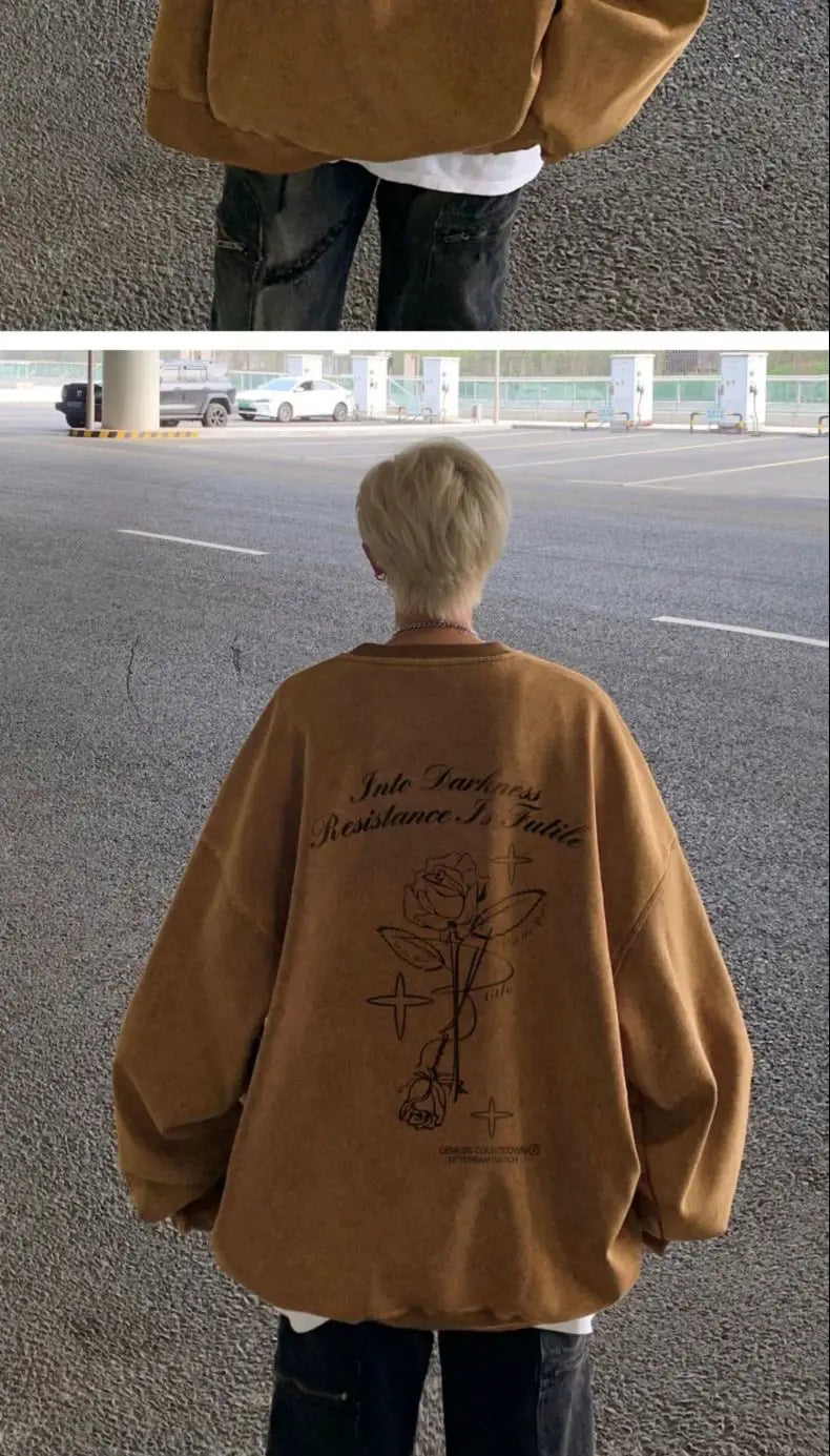 Korean Personalized Distressed Sweatshirt Men's Autumn Trend Brand High Street Handsome Loose Y2K Casual Niche Jacket Youth Tops