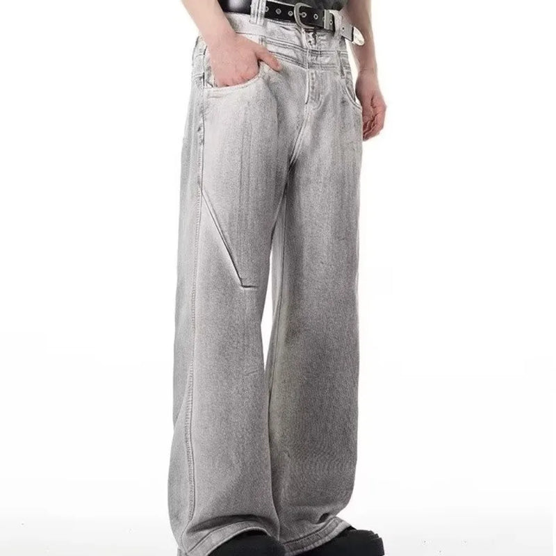 street mens jeans hip hop double waist head gradient smudging trend denim pants y2k 2024 new streetwear american cowboy trousers unique jeans style 469