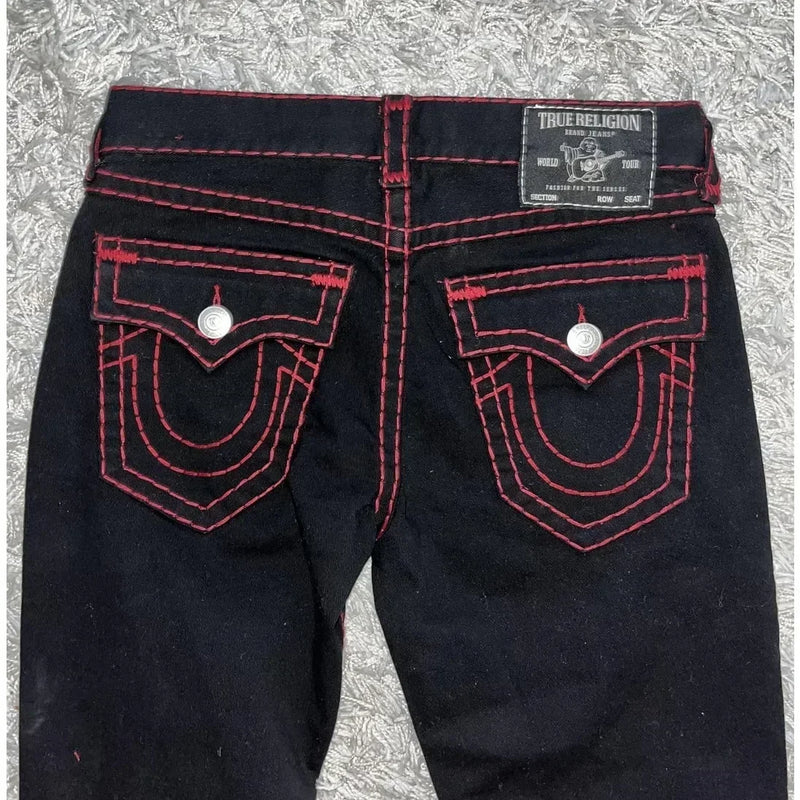 hip hop y2k pants true religion gothic fashion embroidered street leisure straight leg wide leg baggy jeans women clothing denim street jeans
