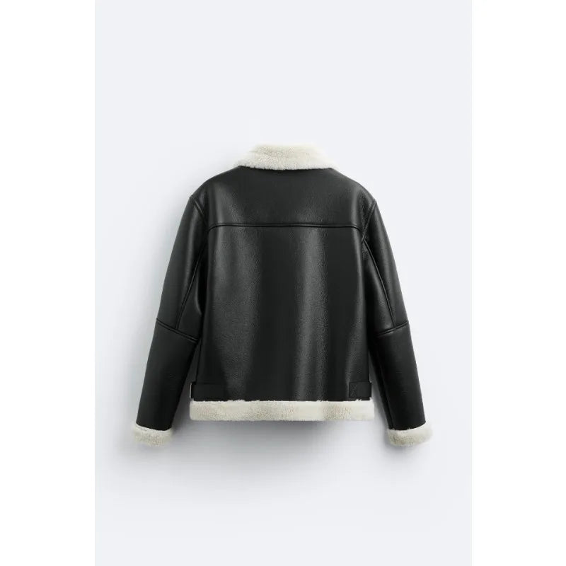 Warm Winter High-quality Lapel Suede Cashmere Piping Double-sided Motorcycle Punk Leather Jacket For Men
