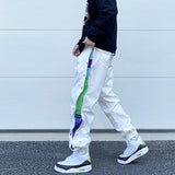 washed distressed denim sweatpant cashew flower patchwork oversized splice buckle jogging jeans casual button baggy men clothing sporty tapered joggers