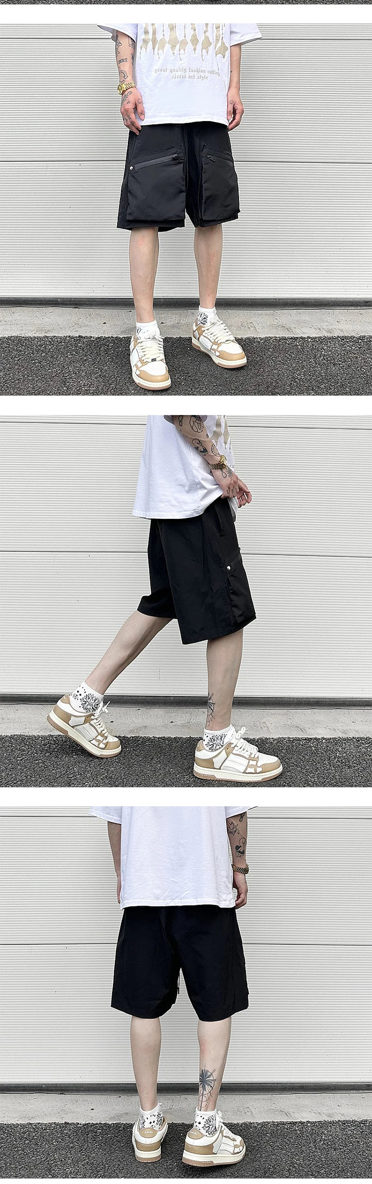 Ins Summer Outdoor Functional Casual Cargo Shorts Oversized Retro Casual Zipper Pockets Men and Women's Knee-length Sweatpants
