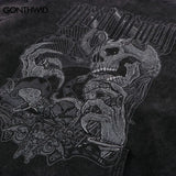 Men Hip Hop Hoodie Streetwear Vintage Skeleton Skull Devil Print Distr